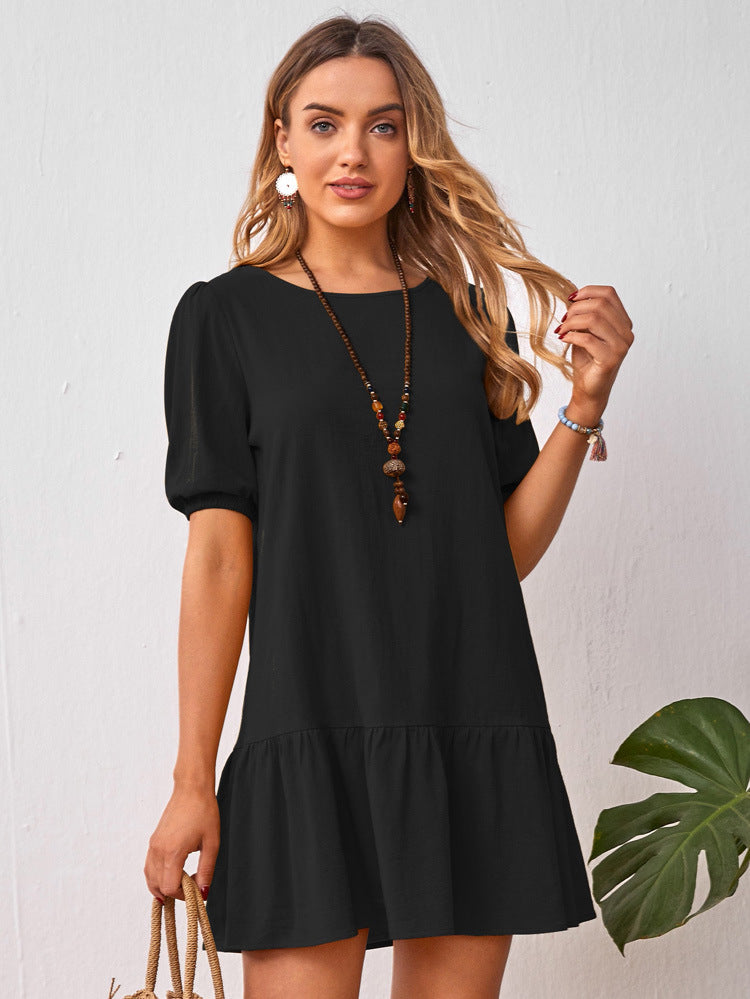 Ladies Short Sleeve Cotton Linen Dress
