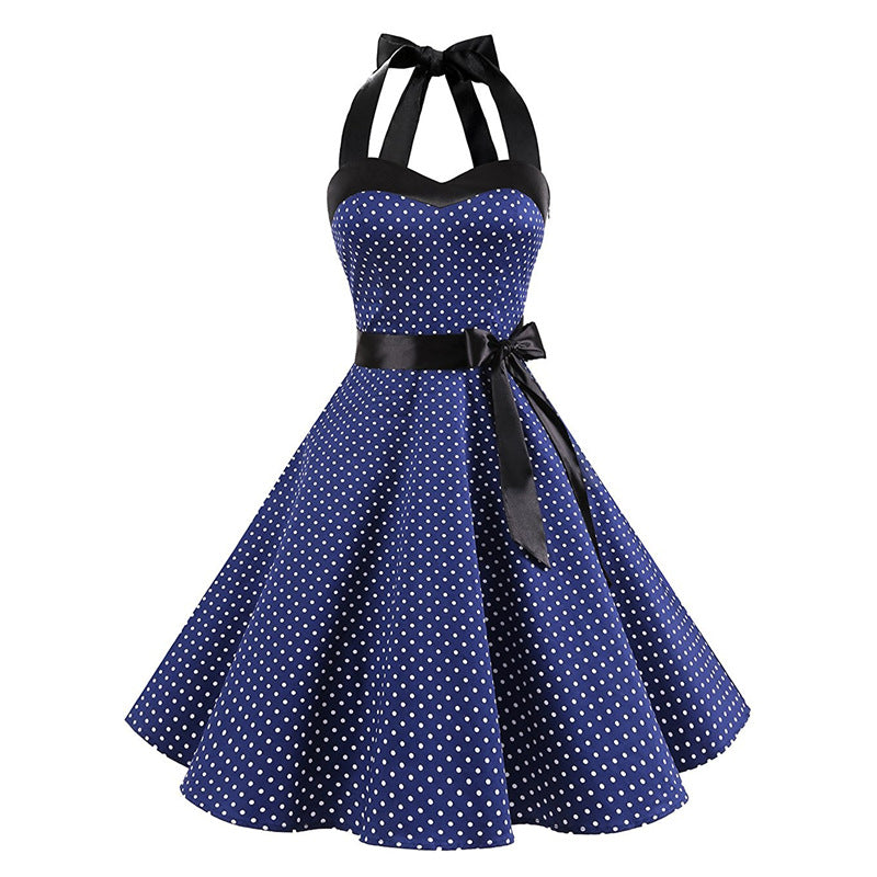 Vintage Polka Dot Strapless Maxi Dress for Women