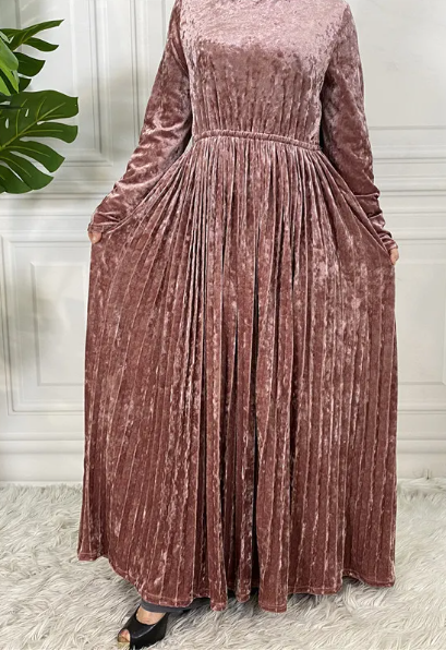 Golden Velvet Net Color Ladies' Dress