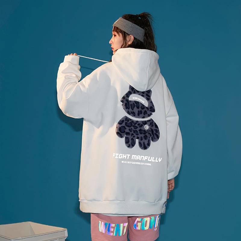 Reflective Printed Hooded Sweater Jacket for Women