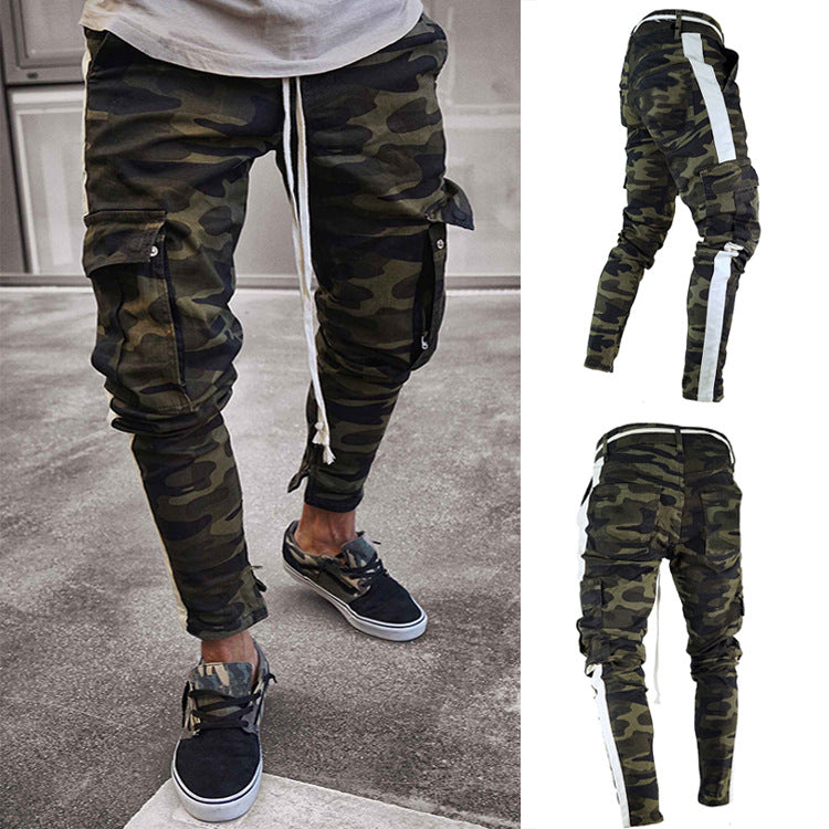 Multi-Pocket Zipper Embroidered Side Denim Pants