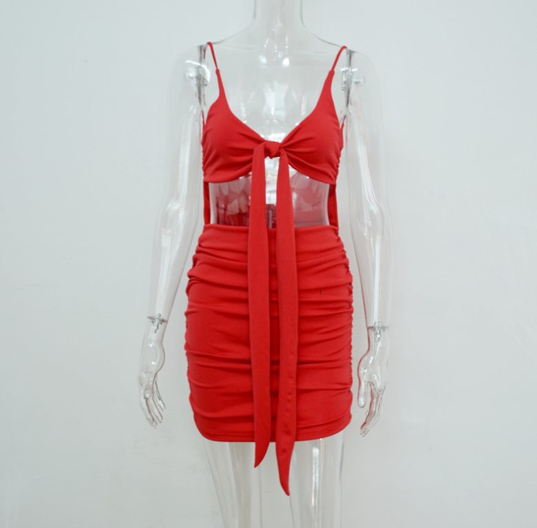 Wrinkled Dress, Spaghetti Strap, Backless Design