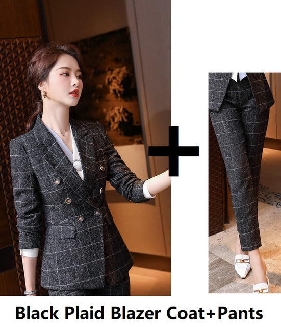 Plaid Formal Suit for Women's Office Attire
