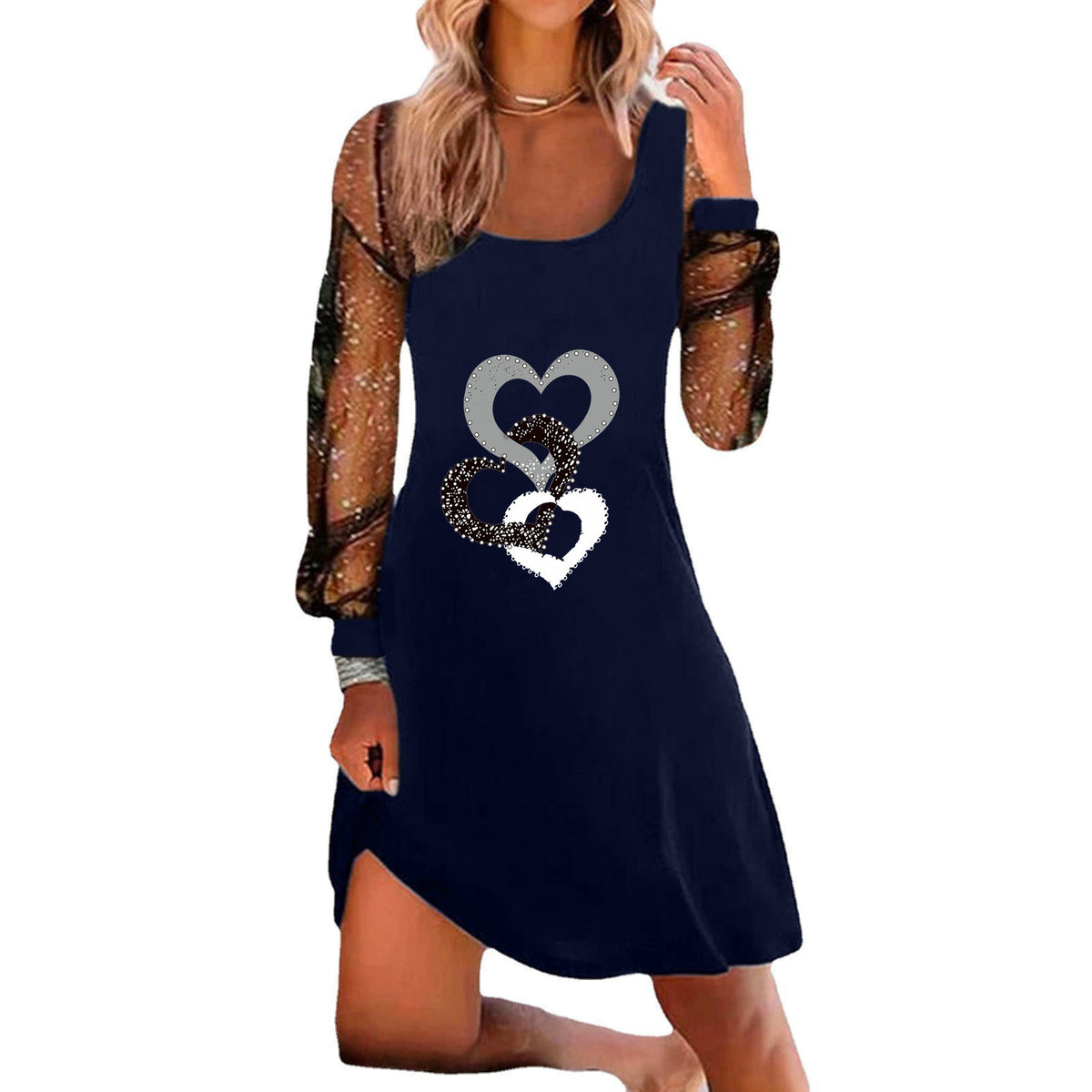 Ladies Fashion Printed Mesh Dress