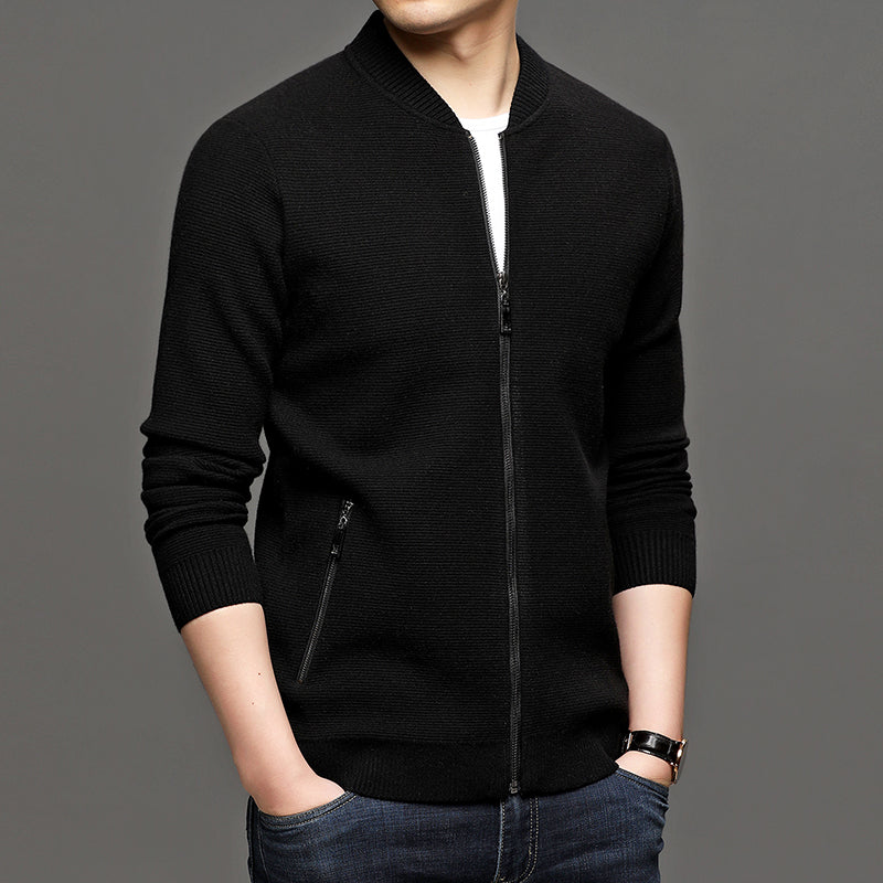 Men's Fashion Solid Color Knitted Jacket for Business