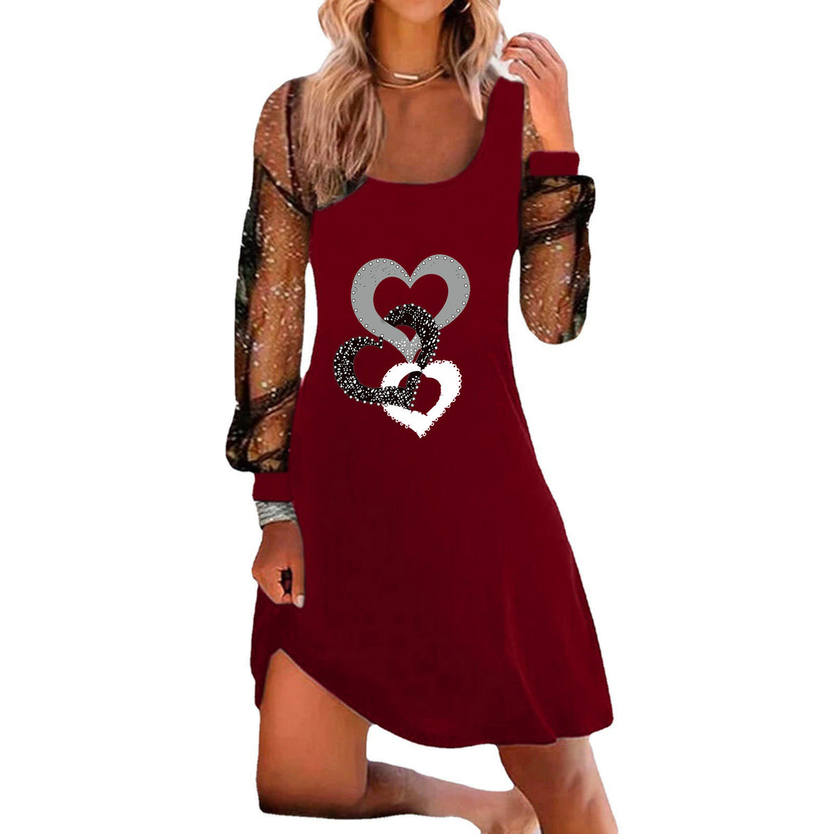 Ladies Fashion Printed Mesh Dress