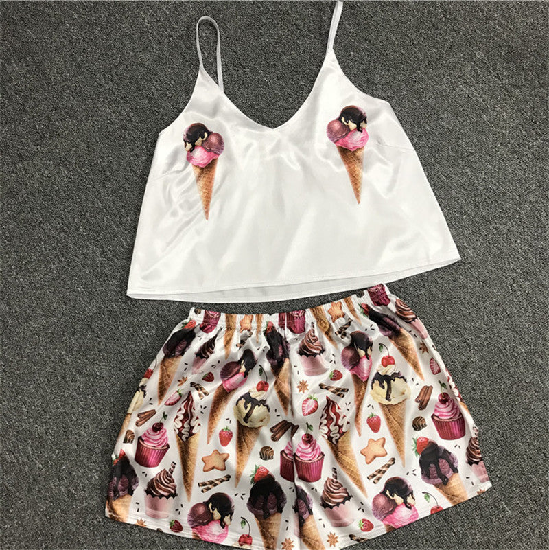 Women's Satin Cami and Shorts Pajama Set (Summer)