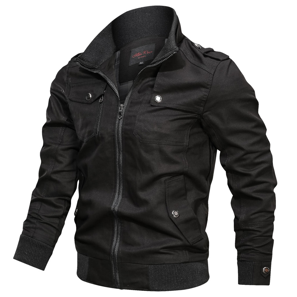 Men's Casual Solid Color Jacket with Pockets (Cotton)