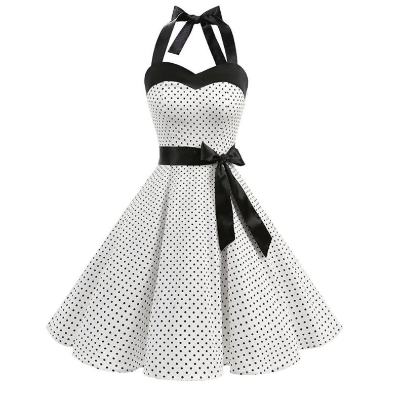 Vintage Polka Dot Strapless Maxi Dress for Women