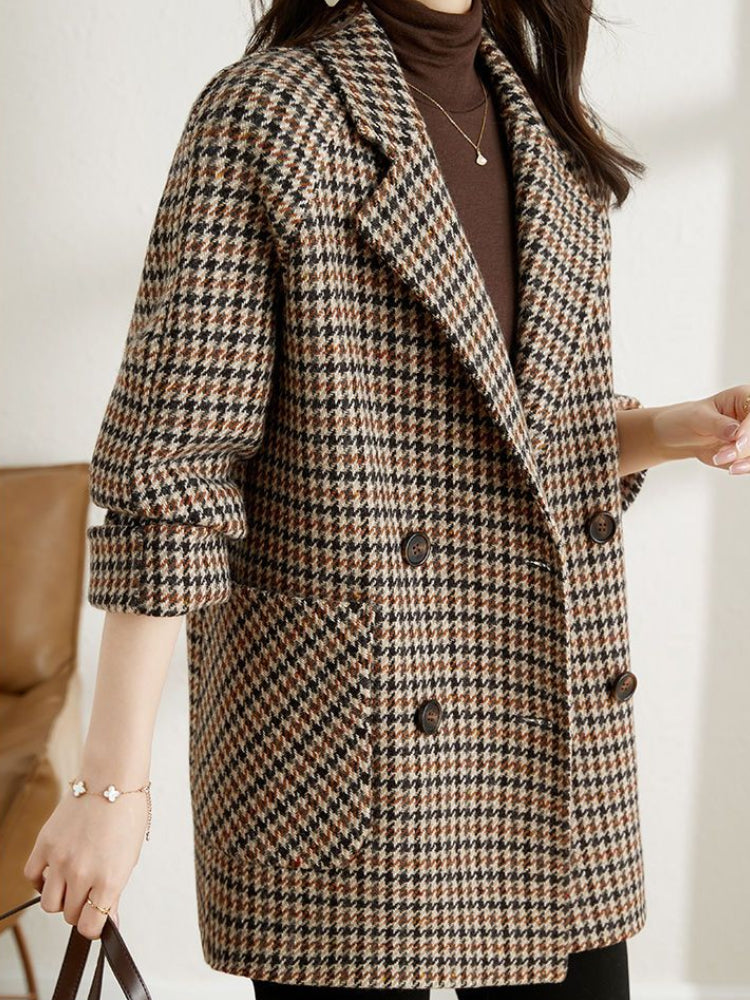 Retro Ladies Double-Breasted Wool Plaid Blazer