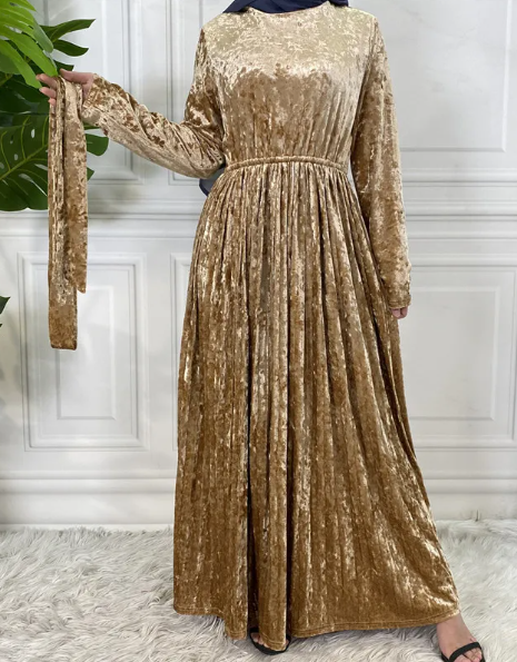 Golden Velvet Net Color Ladies' Dress