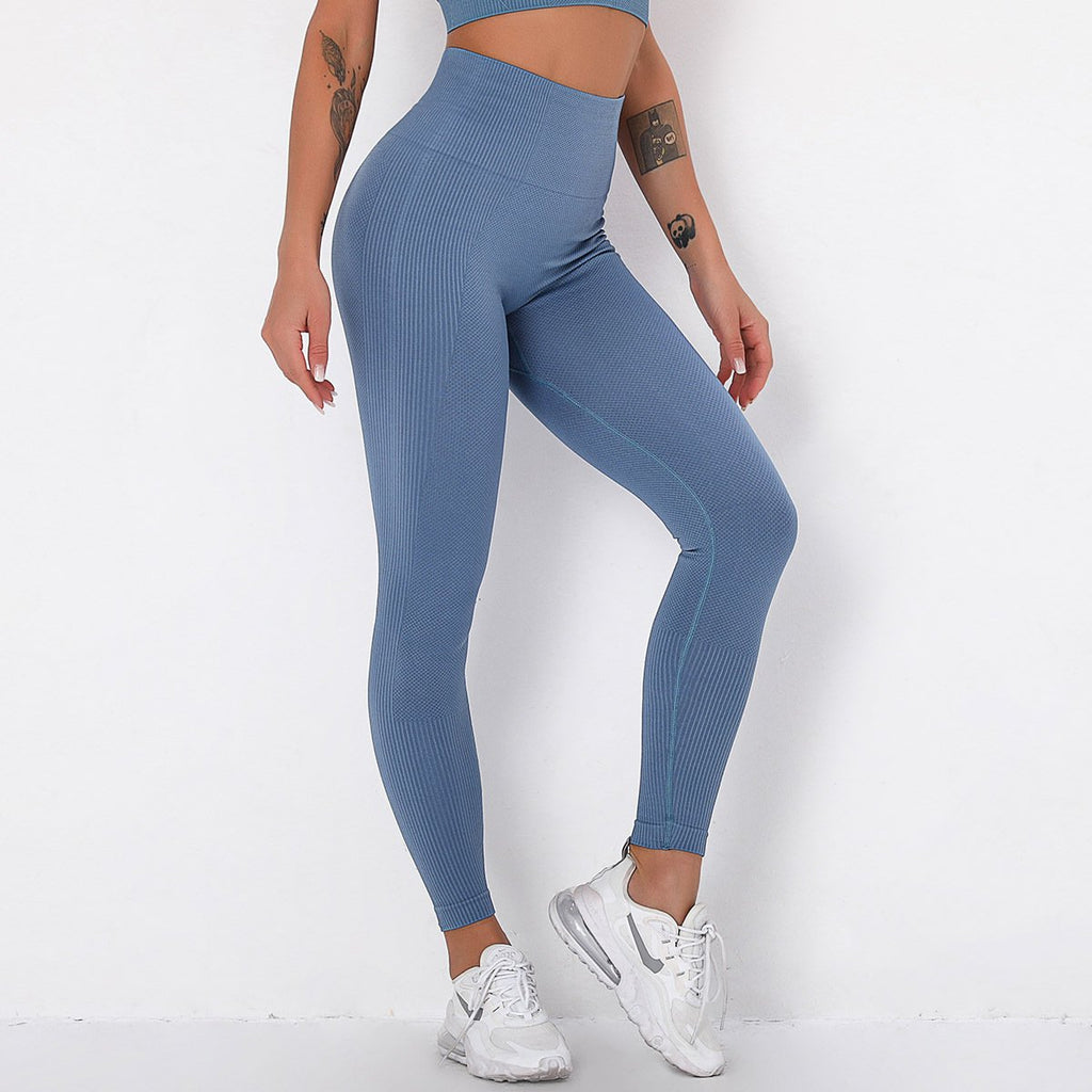 Seamless Solid Color Striped Wicking Yoga Pants