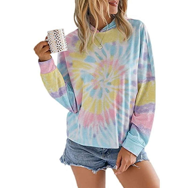 Hooded Long-Sleeve Tie-Dye T-Shirt Sweater