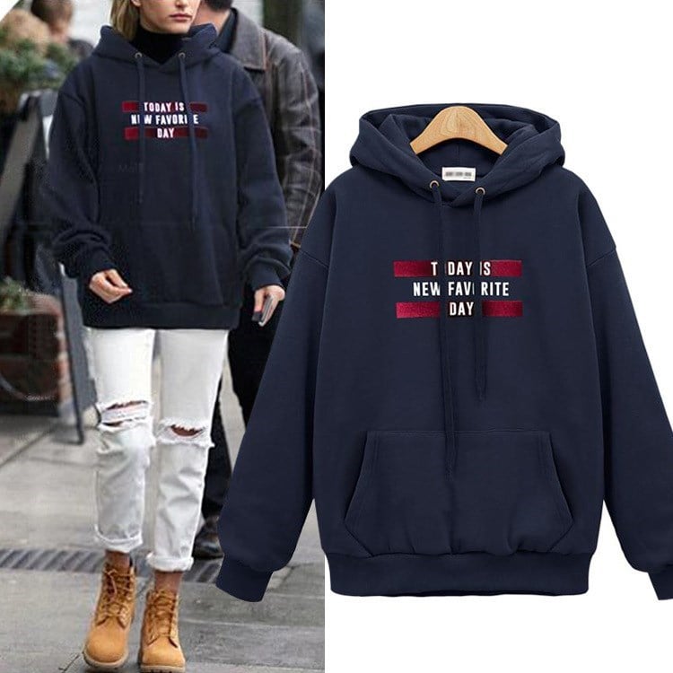 Loose Pullover Hoodie with European American Print for Women