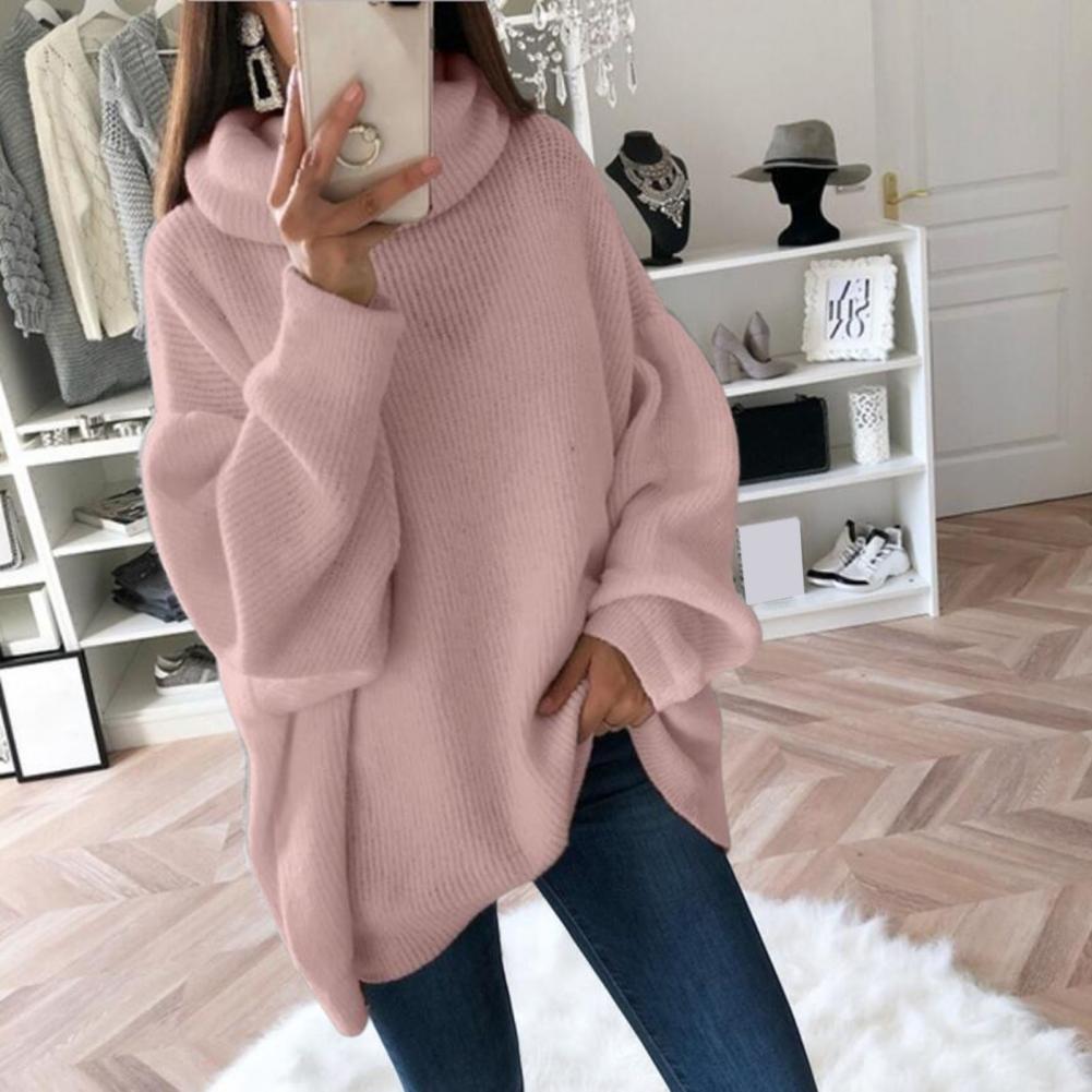 Oversized High Neck Knitted Sweater for Women